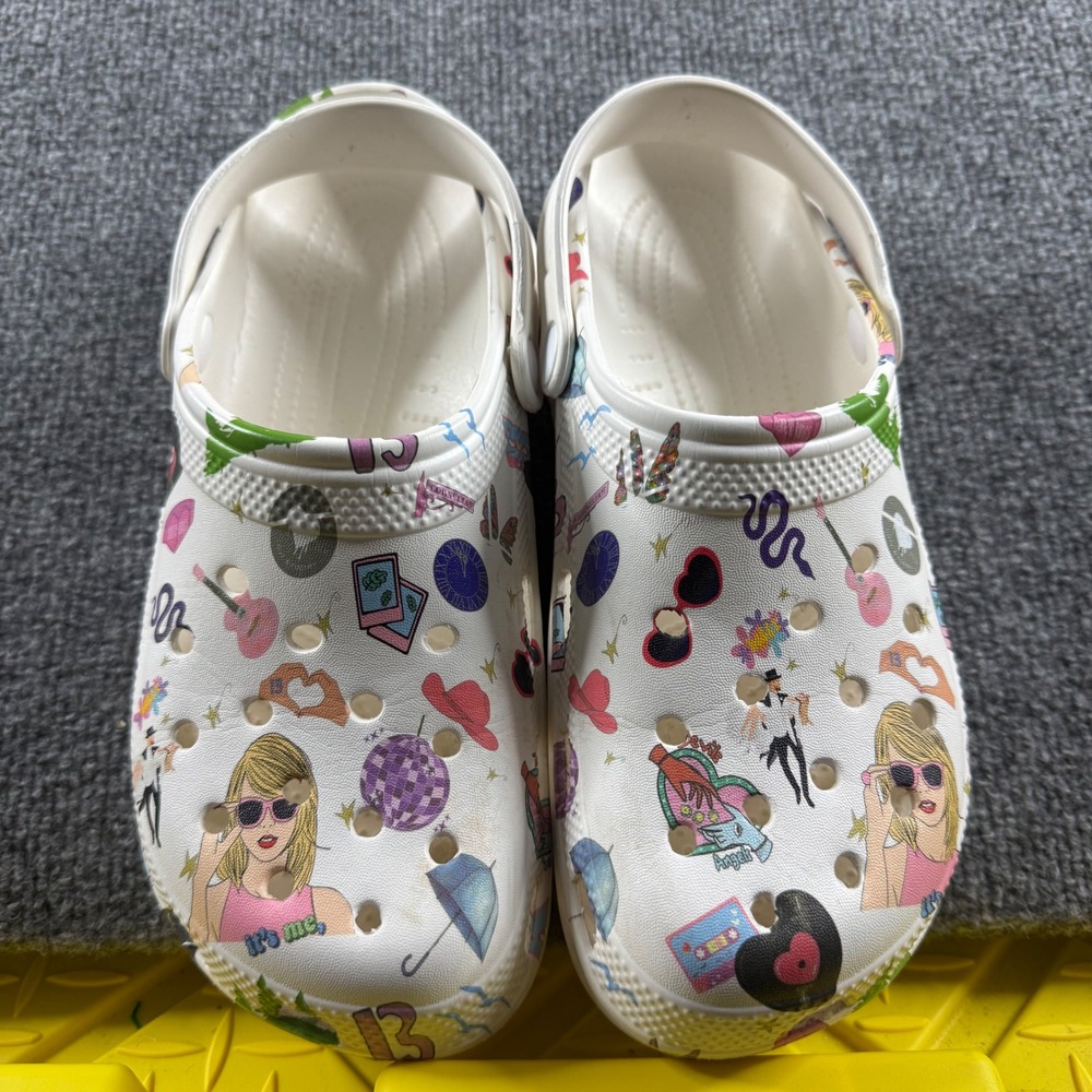 Taylor Swift Inspired Graphic Print Clogs White Music Fan Shoes Womens Size 42